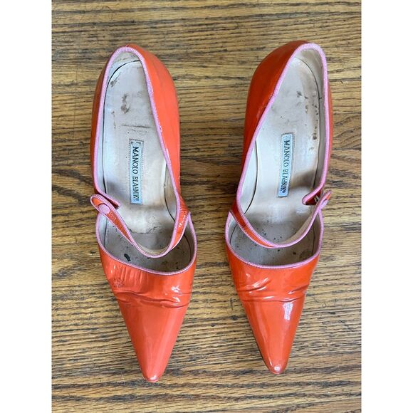 MANOLO BLAHNIK Orange Pink Patent Leather High Heel Shoes  Women's Size 8 - Picture 8 of 8